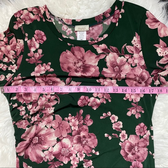🔥SOLD🔥 Boutique Floral Rouched Midi Dress Green Pink S-L - Picture 12 of 15